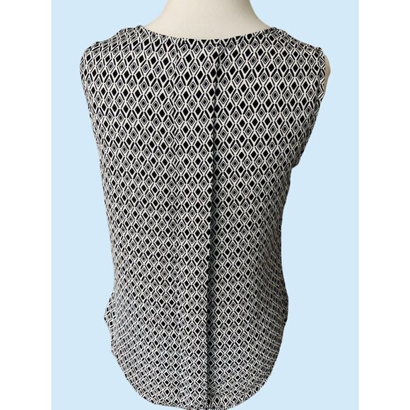 LAUNDRY LADIES SLEEVELESS KEYHOLE RUCHED PLEATED BLACK WHITE BLOUSE SIZE MEDIUM - Picture 9 of 10